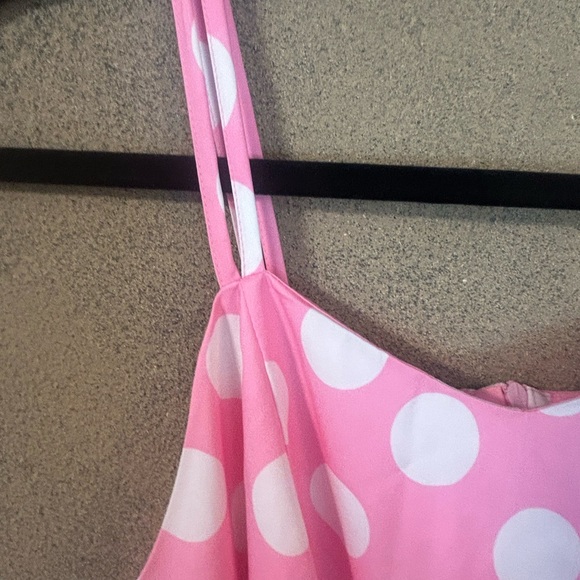 Strappy dress pink with white polka dots and black option tie belt - Picture 4 of 8